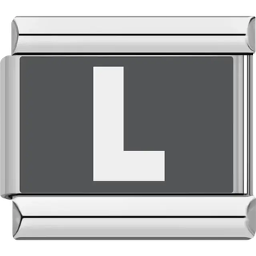 Gray background with white letter "L" Italian charm bracelet link