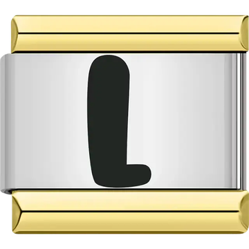 Black letter "L" gold border Italian charm bracelet link