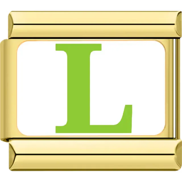 Green letter "L" white background Italian charm bracelet link