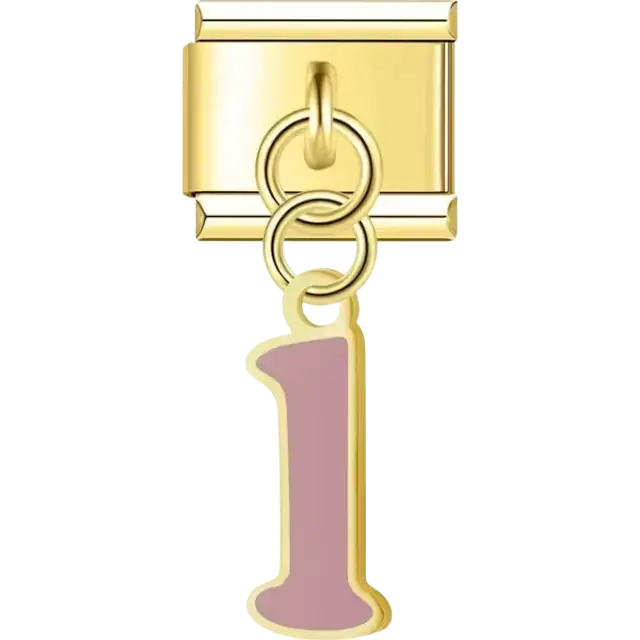 Dangling pink letter "L" Italian charm bracelet link