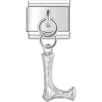 Dangling letter "L" with a textured finish Italian charm bracelet link