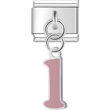 Dangling pink letter "L" Italian charm bracelet link