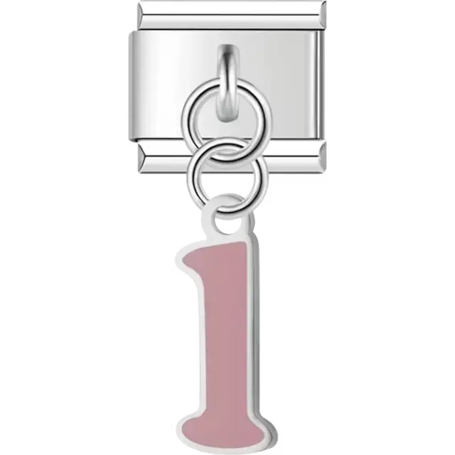 Dangling pink letter "L" Italian charm bracelet link