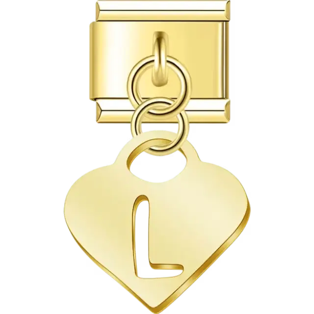 Dangling letter "L" heart Italian charm bracelet link