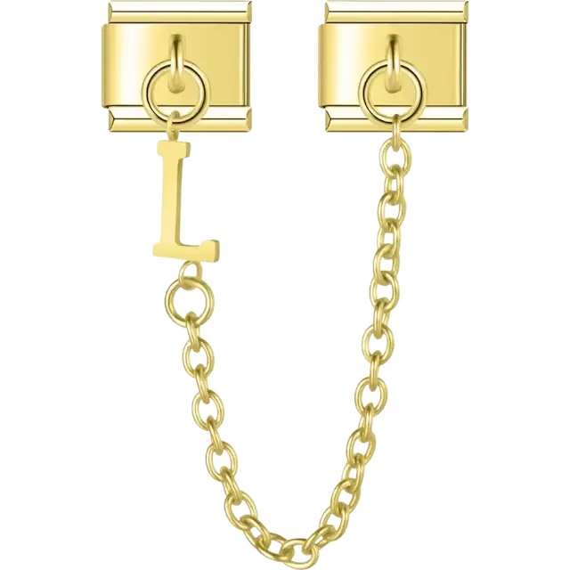 Safety chain with a dangling letter "L" Italian charm bracelet link