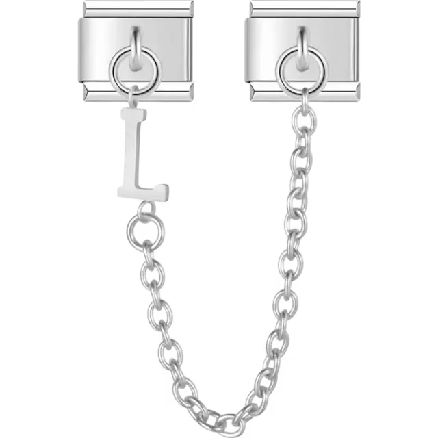 Safety chain with a dangling letter "L" Italian charm bracelet link