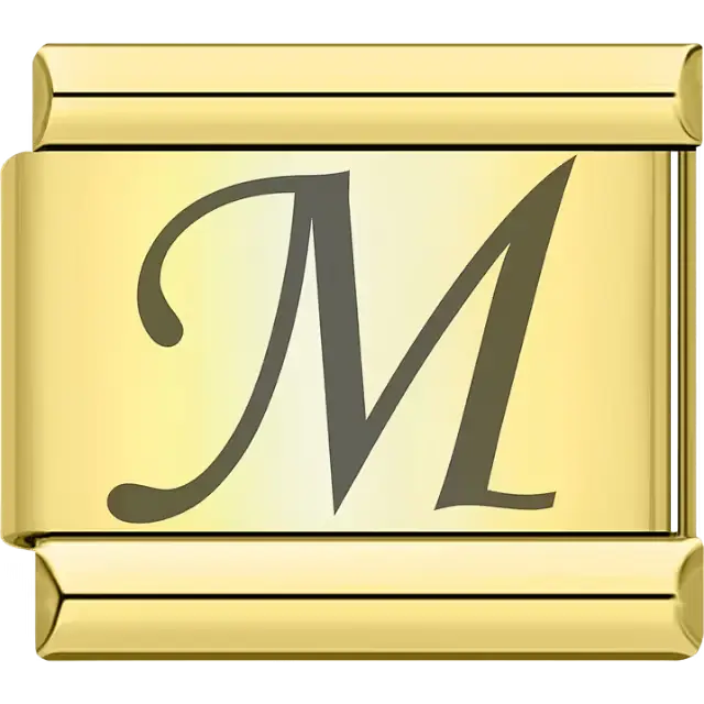 Black cursive letter "M" Italian charm bracelet link