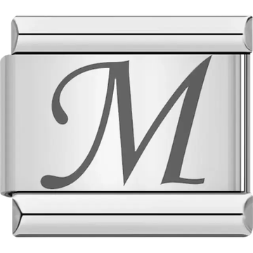 Black cursive letter "M" Italian charm bracelet link