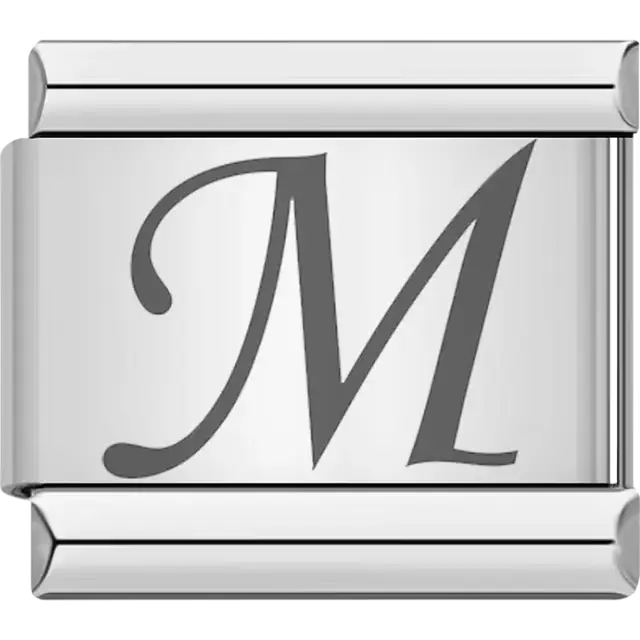 Black cursive letter "M" Italian charm bracelet link