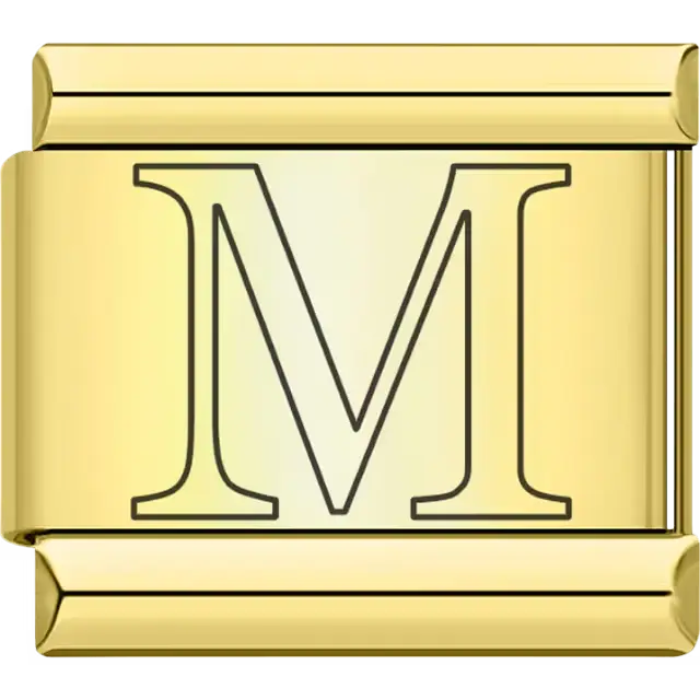 Black outlined letter "M" Italian charm bracelet link