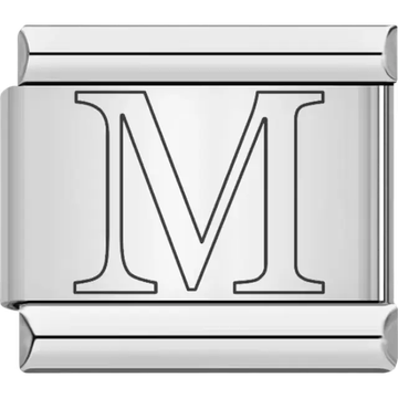 Black outlined letter "M" Italian charm bracelet link