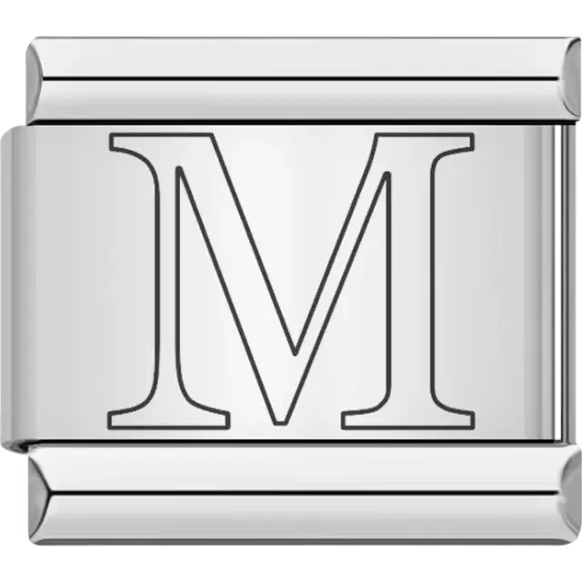 Black outlined letter "M" Italian charm bracelet link