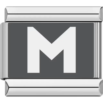 Gray background with white letter "M" Italian charm bracelet link