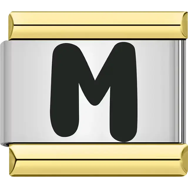 Black letter "M" gold border Italian charm bracelet link