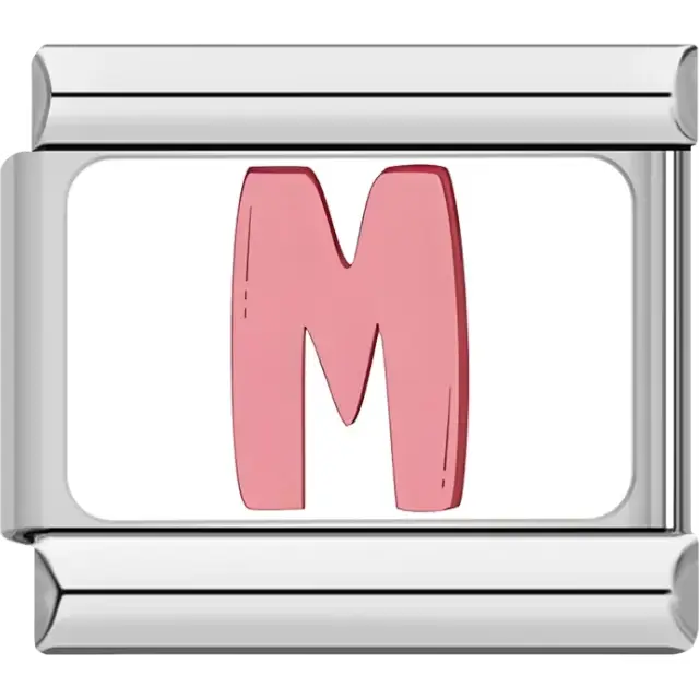 Pink letter "M" Italian charm bracelet link