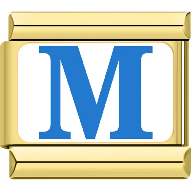 Blue letter "M" white background Italian charm bracelet link