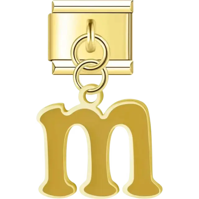 Dangling gold letter "M" Italian charm bracelet link