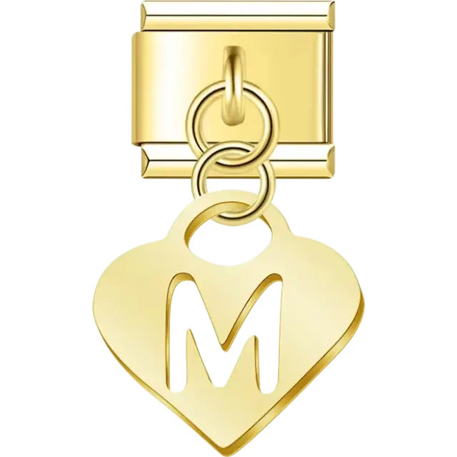 Dangling letter "M" heart Italian charm bracelet link