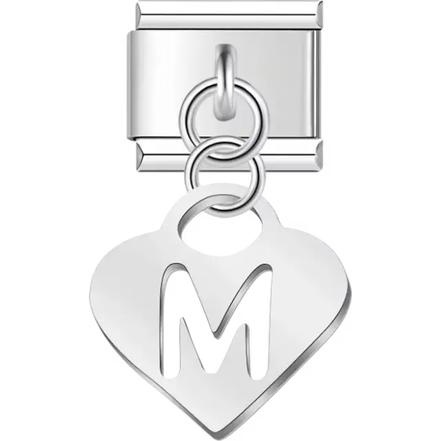 Dangling letter "M" heart Italian charm bracelet link