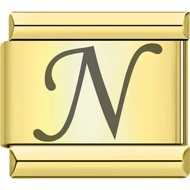 Black cursive letter "N" Italian charm bracelet link