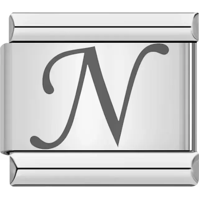 Black cursive letter "N" Italian charm bracelet link