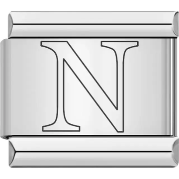Black outlined letter "N" Italian charm bracelet link