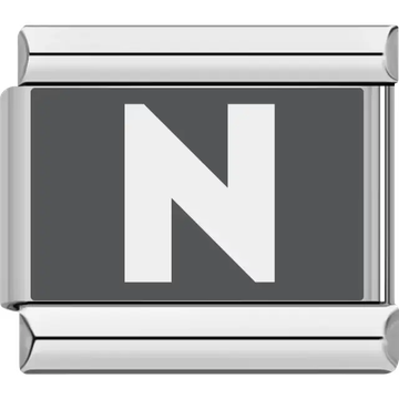 Gray background with white letter "N" Italian charm bracelet link