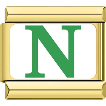 Green letter "N" white background Italian charm bracelet link