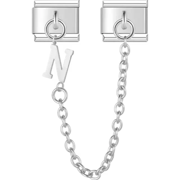 Safety chain with a dangling letter "N" Italian charm bracelet link