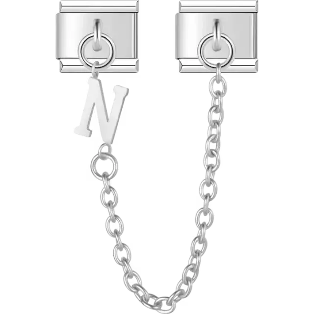 Safety chain with a dangling letter "N" Italian charm bracelet link
