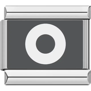 Gray background with white letter "O" Italian charm bracelet link