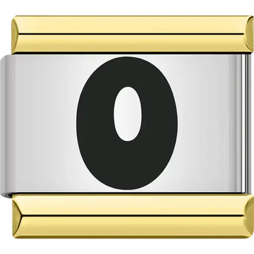 Black letter "O" gold border Italian charm bracelet link