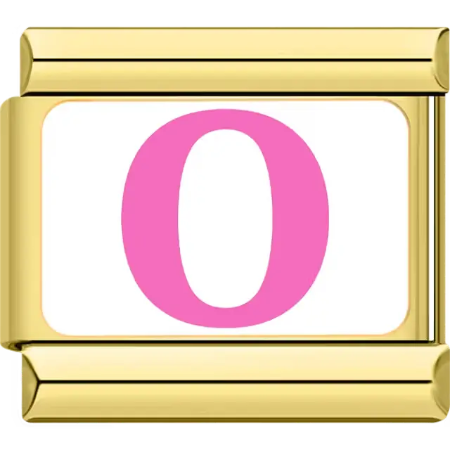 Pink letter "O" white background Italian charm bracelet link