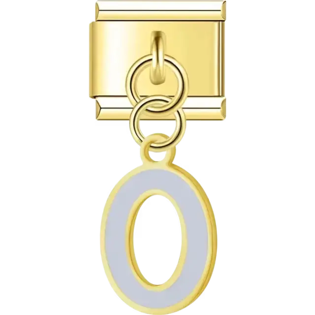 Dangling light blue letter "O" Italian charm bracelet link