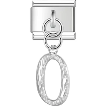 Dangling letter "O" with a textured finish Italian charm bracelet link