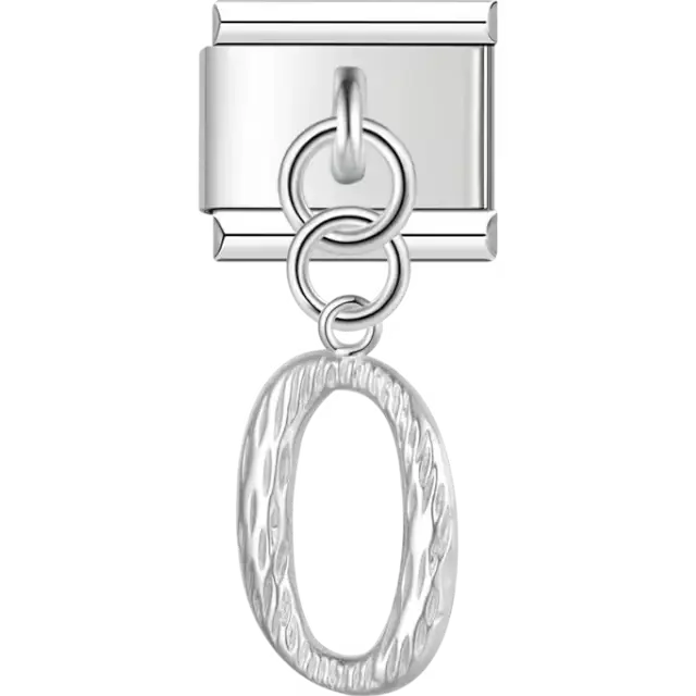 Dangling letter "O" with a textured finish Italian charm bracelet link