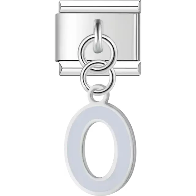Dangling light blue letter "O" Italian charm bracelet link