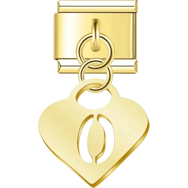 Dangling letter "O" heart Italian charm bracelet link