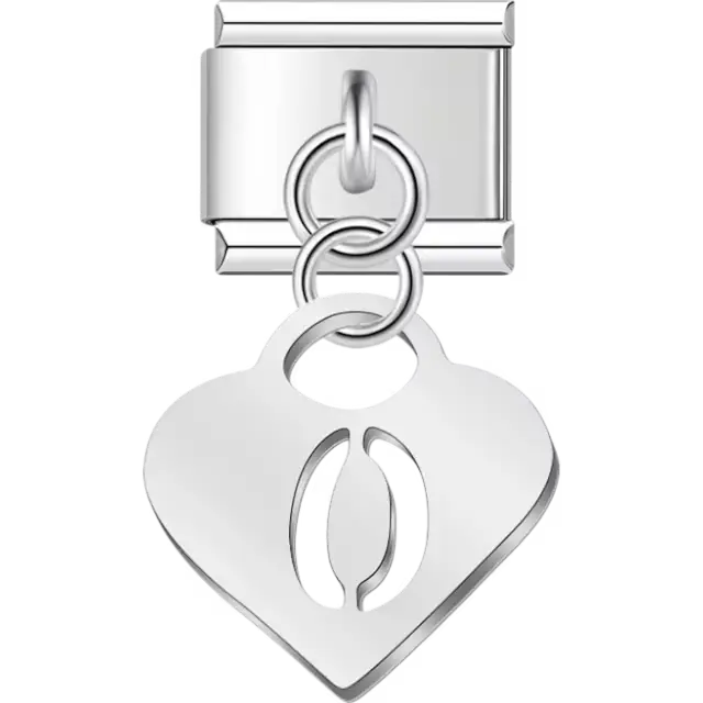 Dangling letter "O" heart Italian charm bracelet link