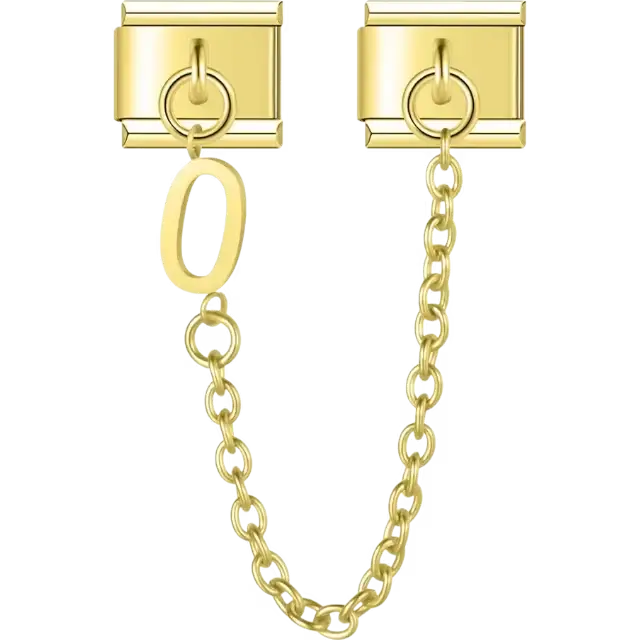 Safety chain with a dangling letter "O" Italian charm bracelet link