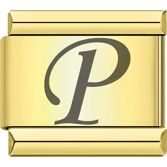 Black cursive letter "P" Italian charm bracelet link