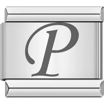 Black cursive letter "P" Italian charm bracelet link