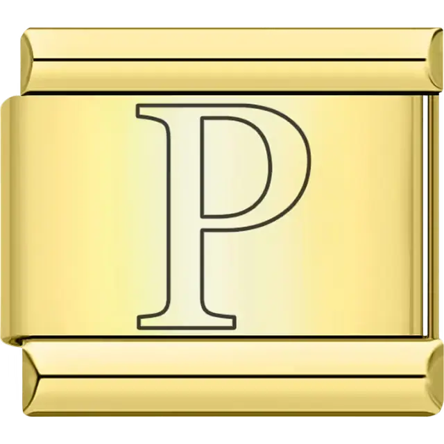Black outlined letter "P" Italian charm bracelet link