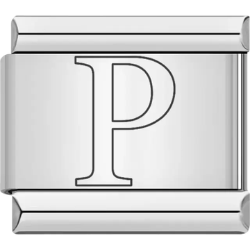 Black outlined letter "P" Italian charm bracelet link