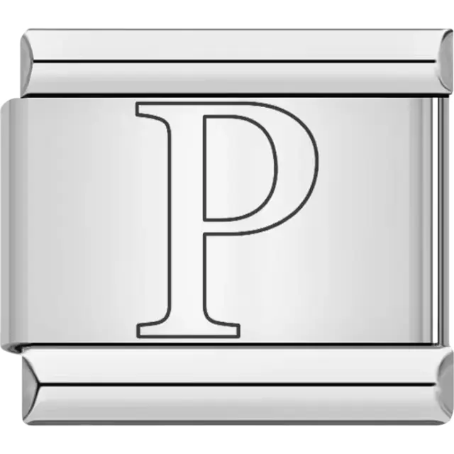 Black outlined letter "P" Italian charm bracelet link