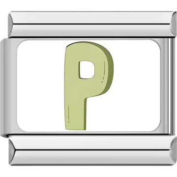 Light green letter "P" Italian charm bracelet link