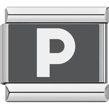 Gray background with white letter "P" Italian charm bracelet link