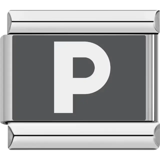 Gray background with white letter "P" Italian charm bracelet link
