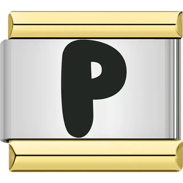 Black letter "P" gold border Italian charm bracelet link