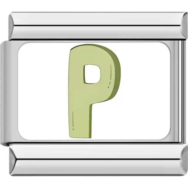 Light green letter "P" Italian charm bracelet link